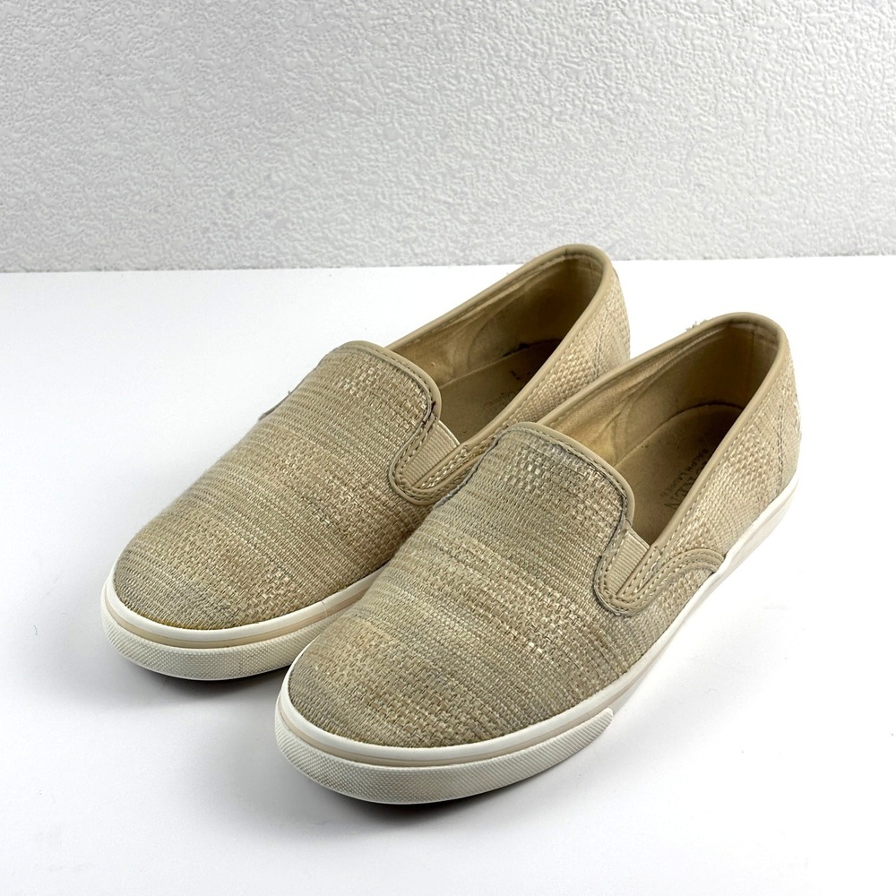 Lauren Ralph Lauren Janis Sneakers Women 7B Tan Woven Faux Straw Slip On‎ Preppy